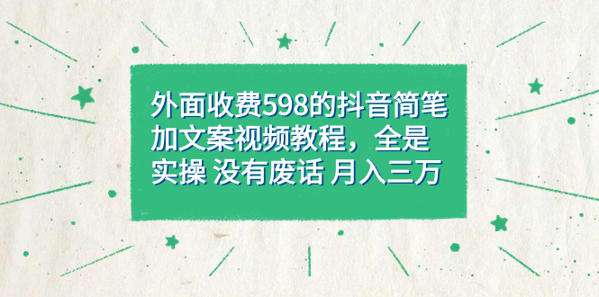 外面收费598抖音简笔加文案教程，全是实操 没有废话 月入三万（教程+资料）搞钱项目网-网创项目资源站-副业项目-创业项目-搞钱项目搞钱项目网