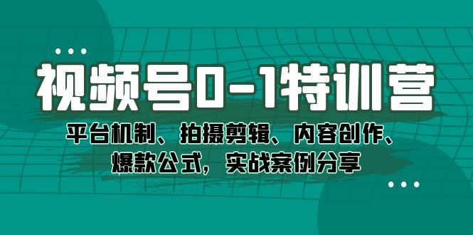 视频号0-1特训营：平台机制、拍摄剪辑、内容创作、爆款公式，实战案例分享搞钱项目网-网创项目资源站-副业项目-创业项目-搞钱项目搞钱项目网