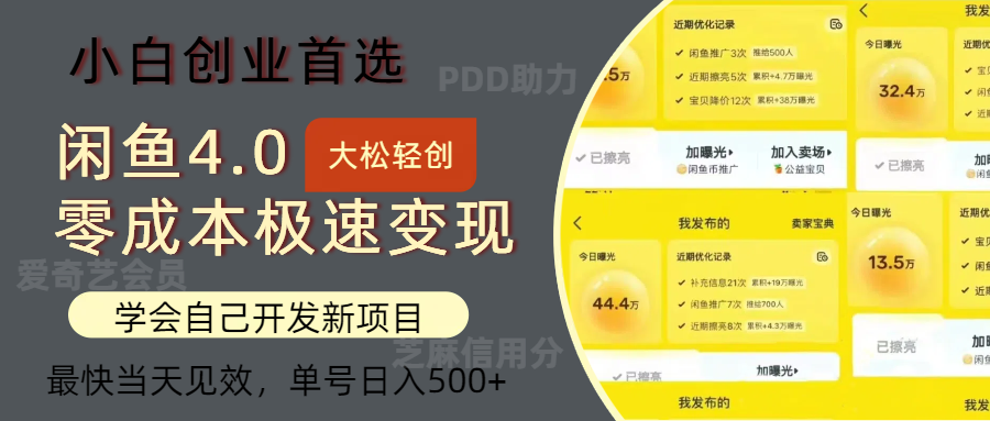 闲鱼0成本极速变现项目，多种变现方式，单号日入500+最新玩法搞钱项目网-网创项目资源站-副业项目-创业项目-搞钱项目搞钱项目网