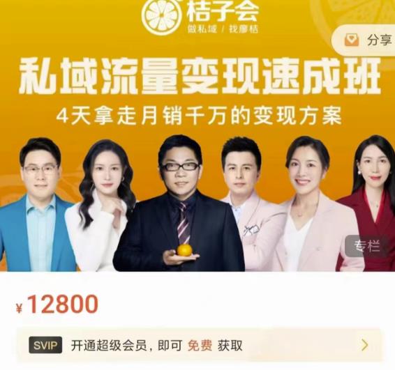 桔子会·私域流量变现速成班，4天拿走月销千万的变现方案 价值12800元搞钱项目网-网创项目资源站-副业项目-创业项目-搞钱项目搞钱项目网
