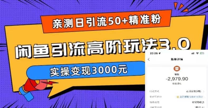 实测日引50+精准粉，闲鱼引流高阶玩法3.0，实操变现3000元搞钱项目网-网创项目资源站-副业项目-创业项目-搞钱项目搞钱项目网
