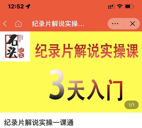 石头纪实·纪录片解说实操课，3天入门，快速掌握纪录片解说视频制作搞钱项目网-网创项目资源站-副业项目-创业项目-搞钱项目搞钱项目网