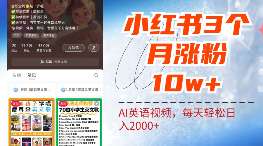 小红书三个月涨粉10W!AI英语视频0成本制作,每天轻松日入2000+搞钱项目网-网创项目资源站-副业项目-创业项目-搞钱项目搞钱项目网