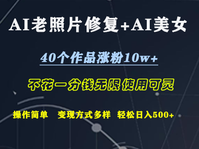 AI老照片修复+AI美女玩发  40个作品涨粉10w+  不花一分钱使用可灵  操作简单  变现方式多样话   轻松日去500+搞钱项目网-网创项目资源站-副业项目-创业项目-搞钱项目搞钱项目网