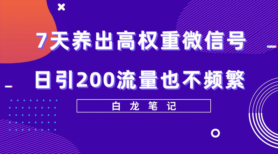 7天养出高权重微信号，日引200流量也不频繁，方法价值3680元搞钱项目网-网创项目资源站-副业项目-创业项目-搞钱项目搞钱项目网