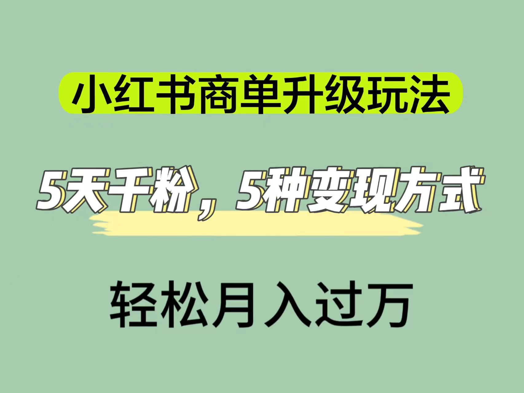 小红书商单升级玩法，5天千粉，5种变现渠道，轻松月入1万+搞钱项目网-网创项目资源站-副业项目-创业项目-搞钱项目搞钱项目网