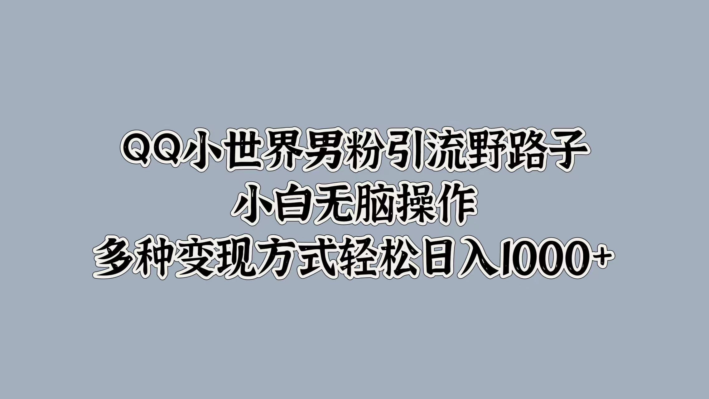 QQ小世界男粉引流野路子，小白无脑操作，多种变现方式轻松日入1000+搞钱项目网-网创项目资源站-副业项目-创业项目-搞钱项目搞钱项目网