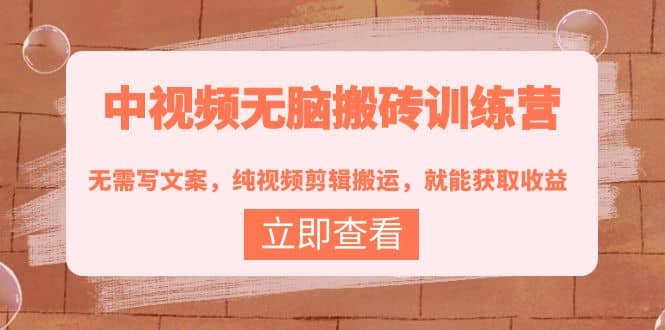 中视频无脑搬砖训练营:无需写文案,纯视频剪辑搬运,就能获取收益搞钱项目网-网创项目资源站-副业项目-创业项目-搞钱项目搞钱项目网