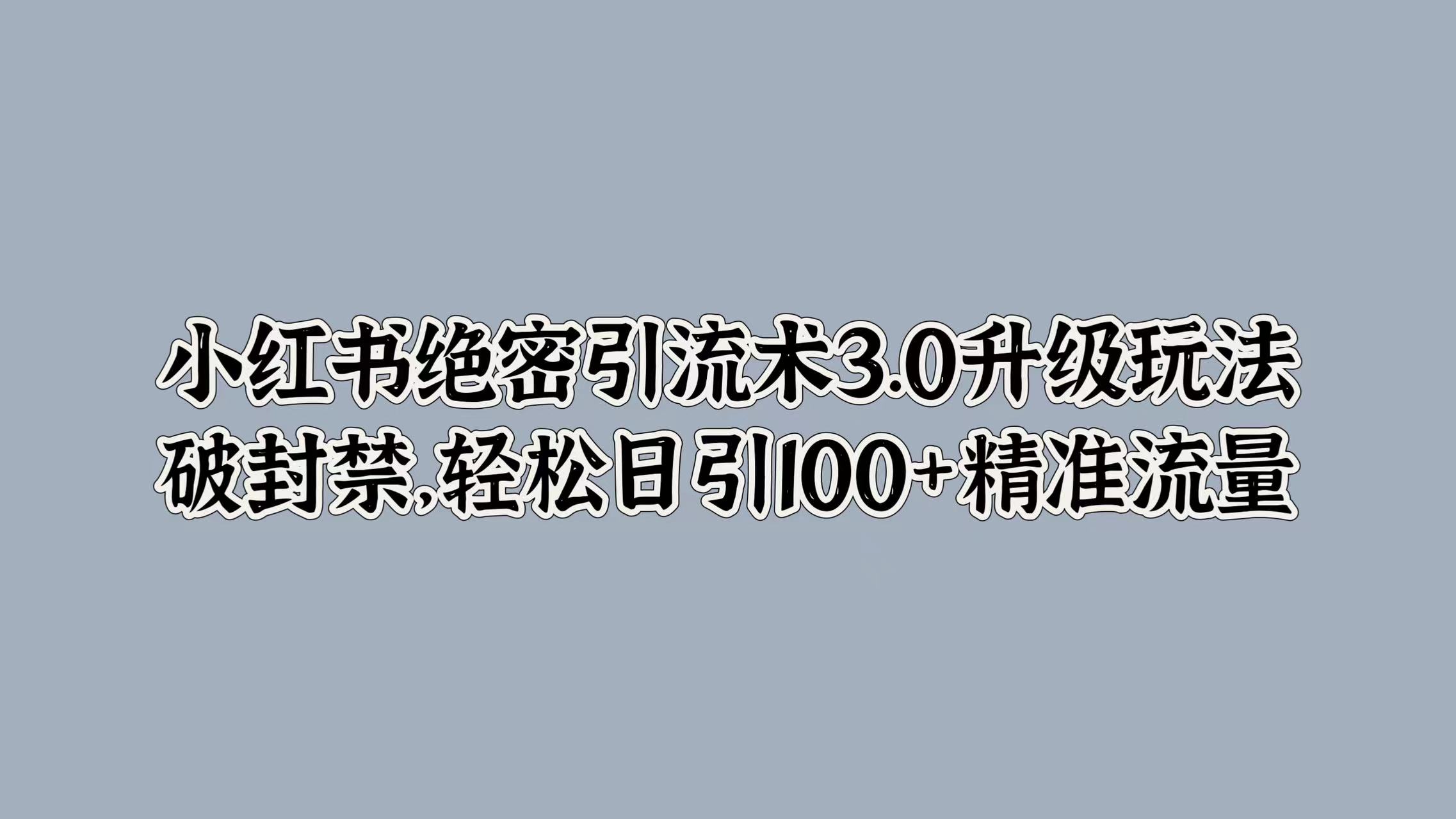 小红书绝密引流术3.0升级玩法，破封禁，轻松日引100+精准流量搞钱项目网-网创项目资源站-副业项目-创业项目-搞钱项目搞钱项目网