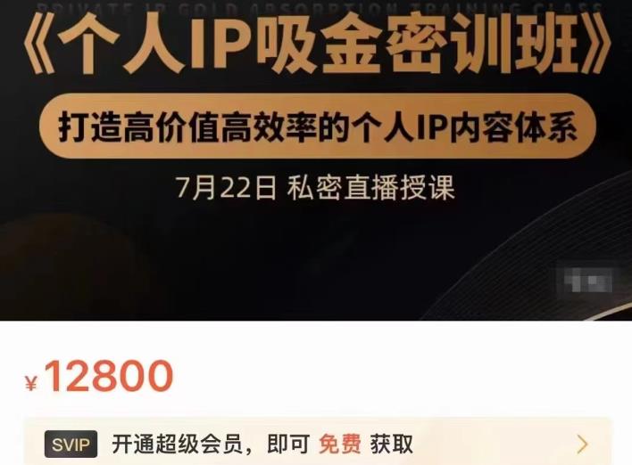个人IP吸金密训班,打造高价值高效率的个人IP内容体系(价值12800元)搞钱项目网-网创项目资源站-副业项目-创业项目-搞钱项目搞钱项目网