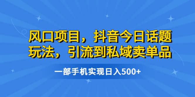 风口项目，抖音今日话题玩法，引流到私域卖单品，一部手机实现日入500+搞钱项目网-网创项目资源站-副业项目-创业项目-搞钱项目搞钱项目网