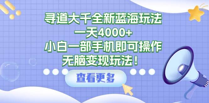 寻道大千全新蓝海玩法,一天4000+,小白一部手机即可操作,无脑变现玩法!搞钱项目网-网创项目资源站-副业项目-创业项目-搞钱项目搞钱项目网