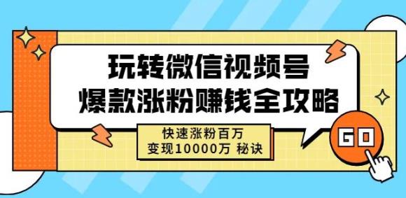 玩转微信视频号爆款涨粉赚钱全攻略，快速涨粉百万变现万元秘诀搞钱项目网-网创项目资源站-副业项目-创业项目-搞钱项目搞钱项目网