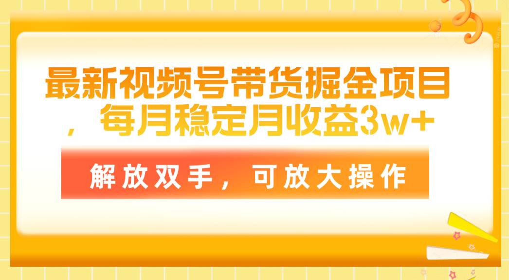 最新视频号带货掘金项目，每月稳定月收益3w+，解放双手，可放大操作搞钱项目网-网创项目资源站-副业项目-创业项目-搞钱项目搞钱项目网