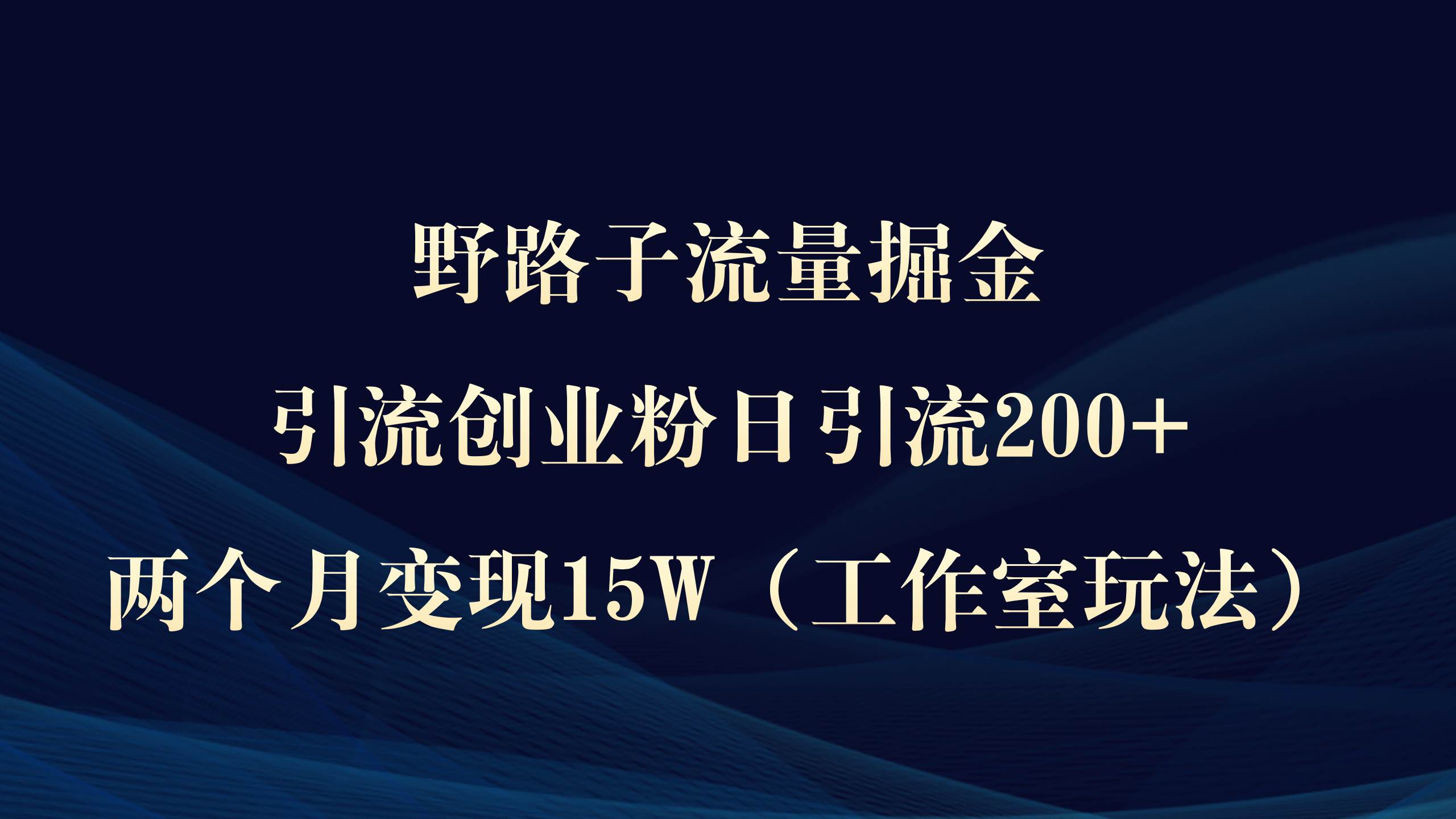 野路子流量掘金，引流创业粉日引流200+，两个月变现15W（工作室玩法））搞钱项目网-网创项目资源站-副业项目-创业项目-搞钱项目搞钱项目网