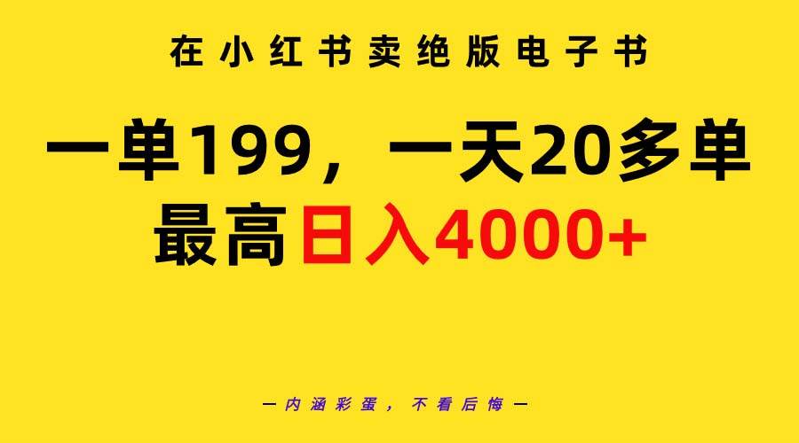 在小红书卖绝版电子书,一单199 一天最多搞20多单,最高日入4000+教程+资料搞钱项目网-网创项目资源站-副业项目-创业项目-搞钱项目搞钱项目网