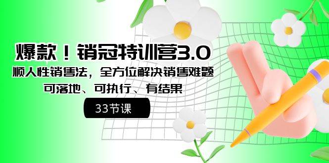 爆款！销冠特训营3.0之顺人性销售法，全方位解决销售难题、可落地、可执行、有结果搞钱项目网-网创项目资源站-副业项目-创业项目-搞钱项目搞钱项目网