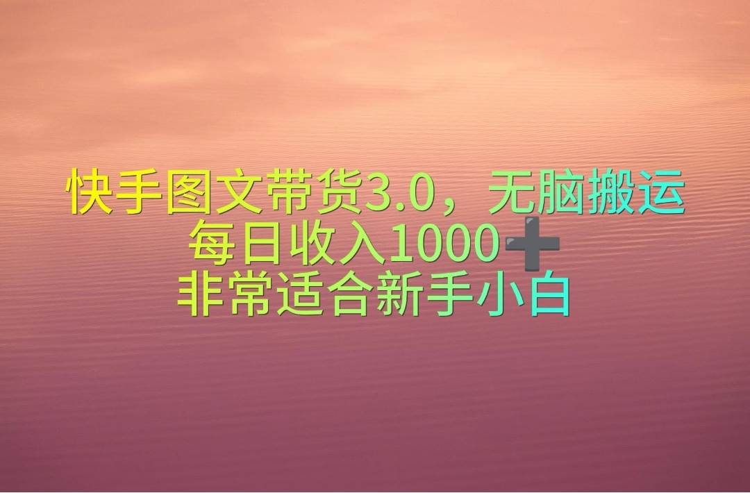 快手图文带货3.0,无脑搬运,每日收入1000+,非常适合新手小白搞钱项目网-网创项目资源站-副业项目-创业项目-搞钱项目搞钱项目网