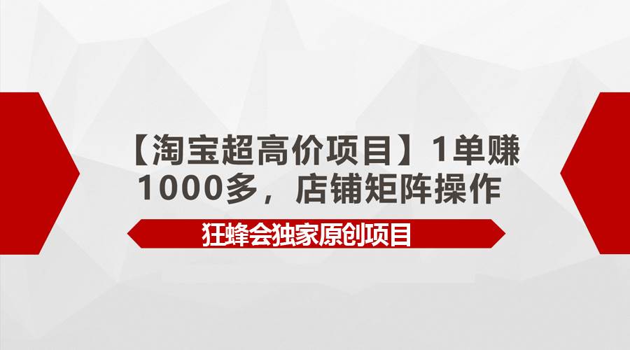 【淘宝超高价项目】1单赚1000多,店铺矩阵操作搞钱项目网-网创项目资源站-副业项目-创业项目-搞钱项目搞钱项目网