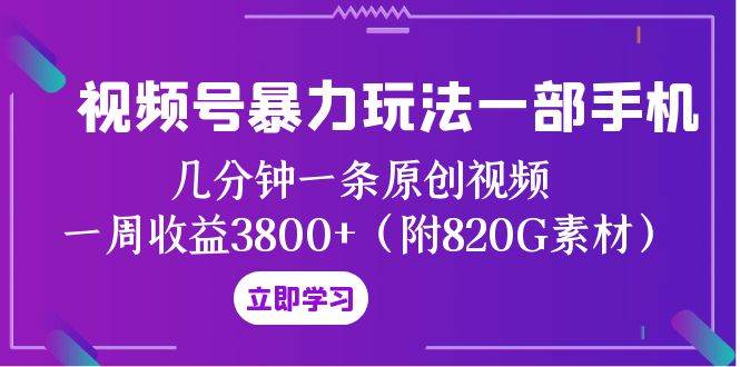 视频号暴力玩法一部手机 几分钟一条原创视频 一周收益3800+(附820G素材)搞钱项目网-网创项目资源站-副业项目-创业项目-搞钱项目搞钱项目网