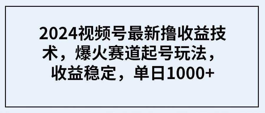 2024视频号最新撸收益技术，爆火赛道起号玩法，收益稳定，单日1000+搞钱项目网-网创项目资源站-副业项目-创业项目-搞钱项目搞钱项目网