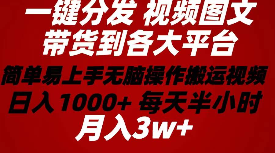 2024年 一键分发带货图文视频  简单易上手 无脑赚收益 每天半小时日入1…搞钱项目网-网创项目资源站-副业项目-创业项目-搞钱项目搞钱项目网