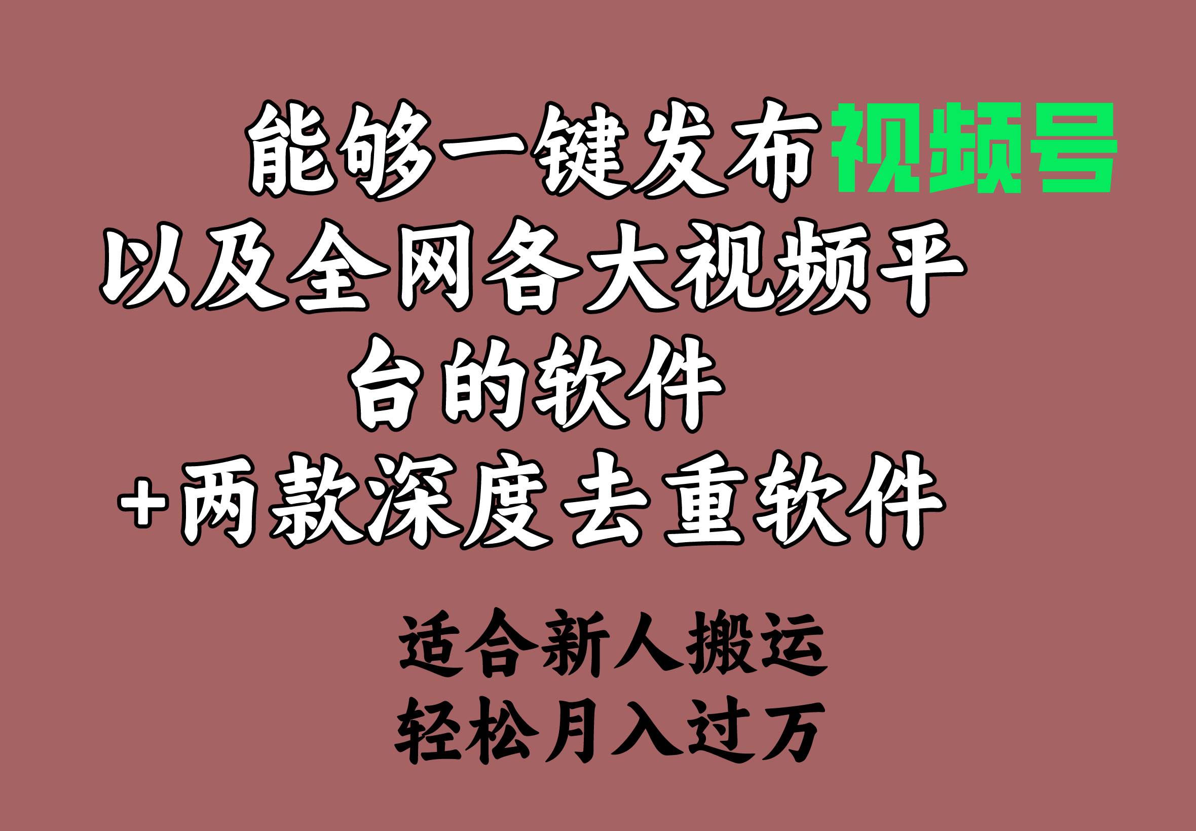能够一键发布视频号以及全网各大视频平台的软件+两款深度去重软件 适合…搞钱项目网-网创项目资源站-副业项目-创业项目-搞钱项目搞钱项目网