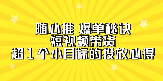 随心推 爆单秘诀，短视频带货-超1个小目标的投放心得（7节视频课）搞钱项目网-网创项目资源站-副业项目-创业项目-搞钱项目搞钱项目网
