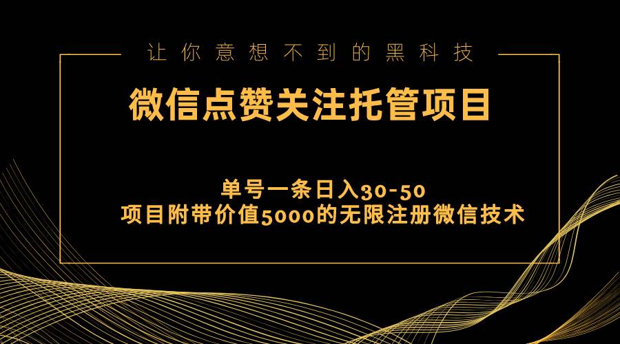 视频号托管点赞关注，单微信30-50元，附带价值5000无限注册微信技术搞钱项目网-网创项目资源站-副业项目-创业项目-搞钱项目搞钱项目网