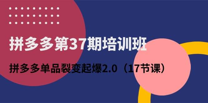 拼多多第37期培训班：拼多多单品裂变起爆2.0（17节课）搞钱项目网-网创项目资源站-副业项目-创业项目-搞钱项目搞钱项目网
