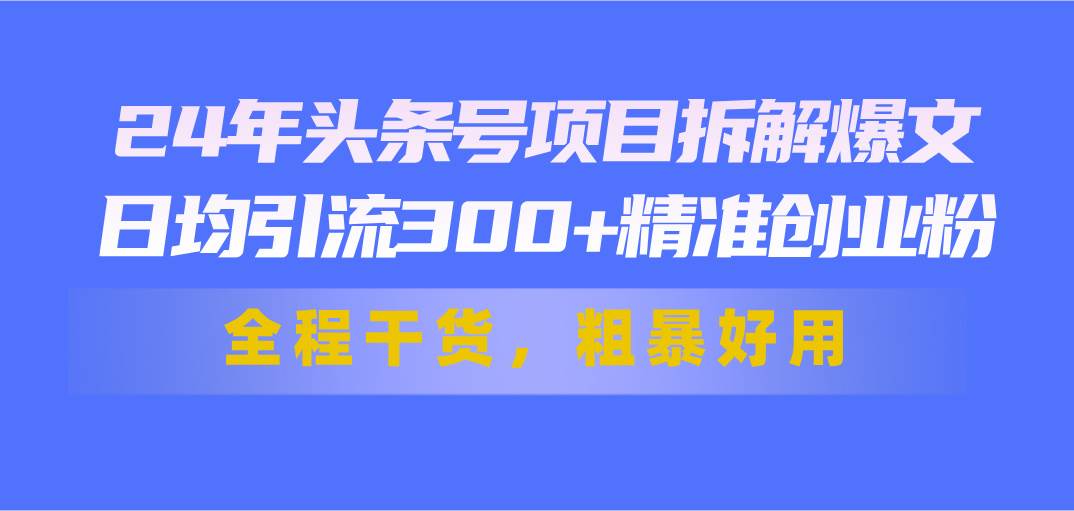 24年头条号项目拆解爆文，日均引流300+精准创业粉，全程干货，粗暴好用搞钱项目网-网创项目资源站-副业项目-创业项目-搞钱项目搞钱项目网