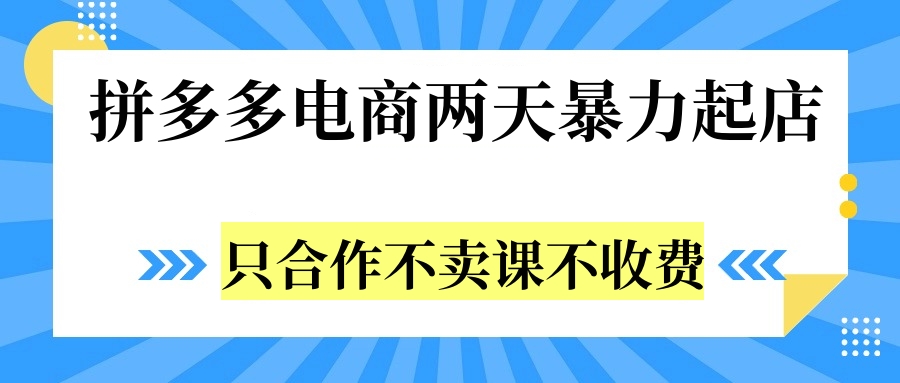 拼多多两天暴力起店，只合作不卖课不收费搞钱项目网-网创项目资源站-副业项目-创业项目-搞钱项目搞钱项目网