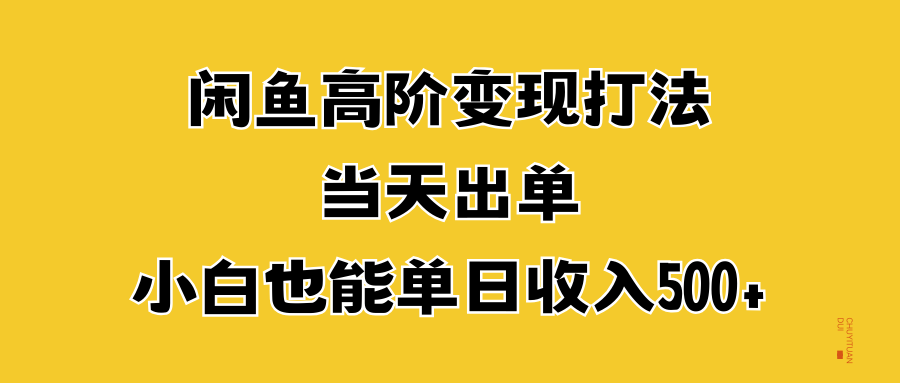 闲鱼高阶变现打法，当天出单，小白也能单日收入500+搞钱项目网-网创项目资源站-副业项目-创业项目-搞钱项目搞钱项目网