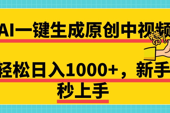 免费无限制,AI一键生成原创中视频,新手小白轻松日入1000+,超简单,可矩阵,可发全平台搞钱项目网-网创项目资源站-副业项目-创业项目-搞钱项目搞钱项目网