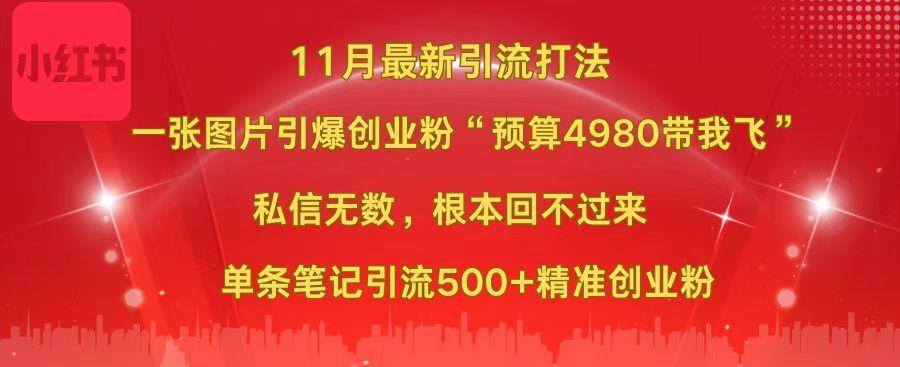 小红书11月最新图片打法,一张图片引爆创业粉“预算4980带我飞”,私信无数,根本回不过来,单条笔记引流500+精准创业粉搞钱项目网-网创项目资源站-副业项目-创业项目-搞钱项目搞钱项目网