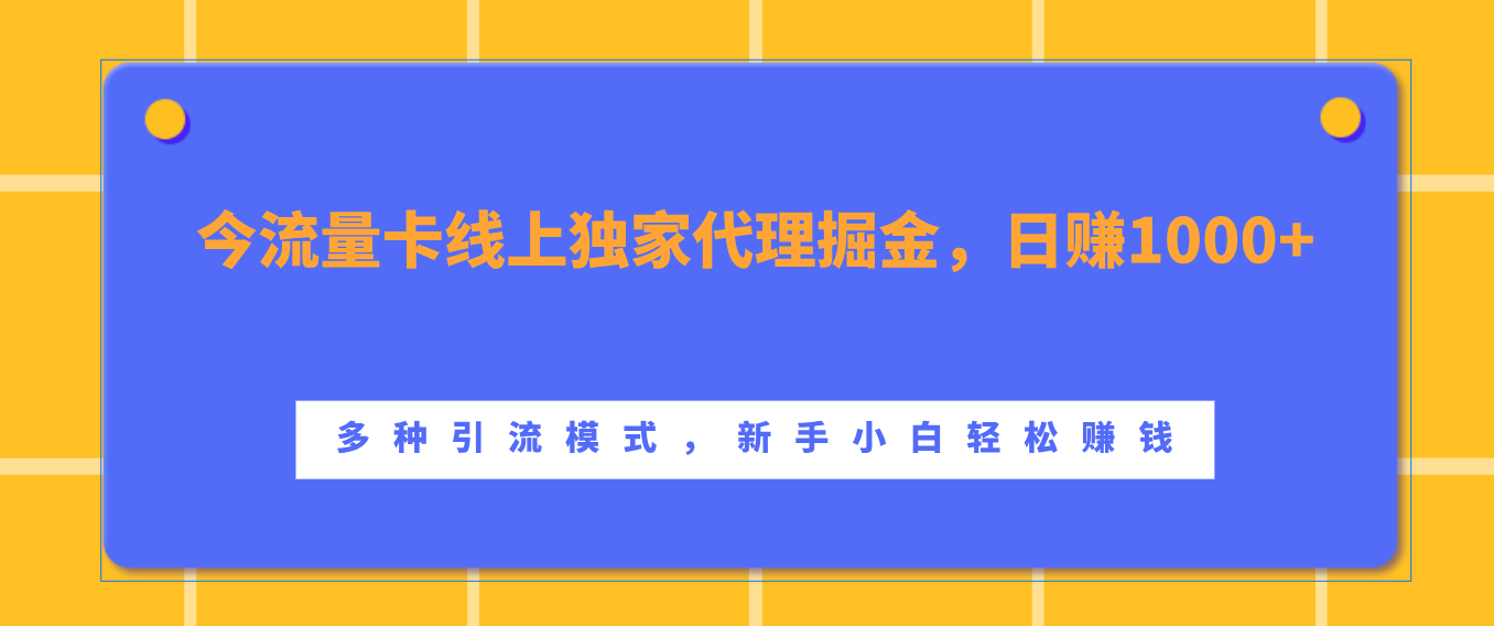 流量卡线上独家代理掘金,日赚1000+ ,多种引流模式,新手小白轻松赚钱搞钱项目网-网创项目资源站-副业项目-创业项目-搞钱项目搞钱项目网