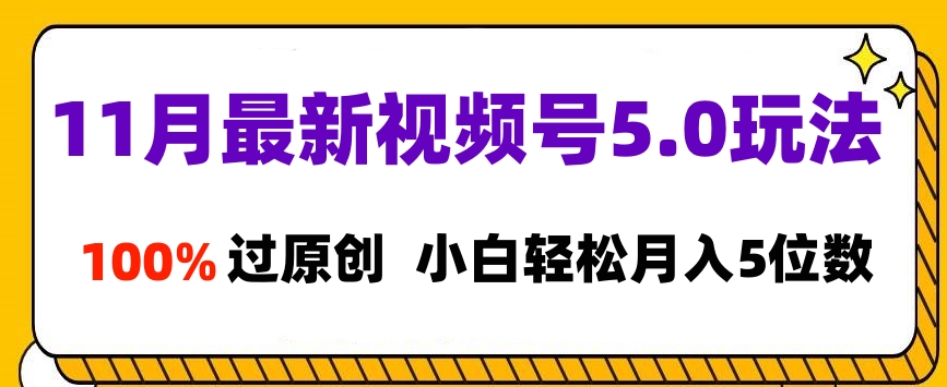 11月最新视频号5.0玩法，100%过原创，小白轻松月入5位数搞钱项目网-网创项目资源站-副业项目-创业项目-搞钱项目搞钱项目网