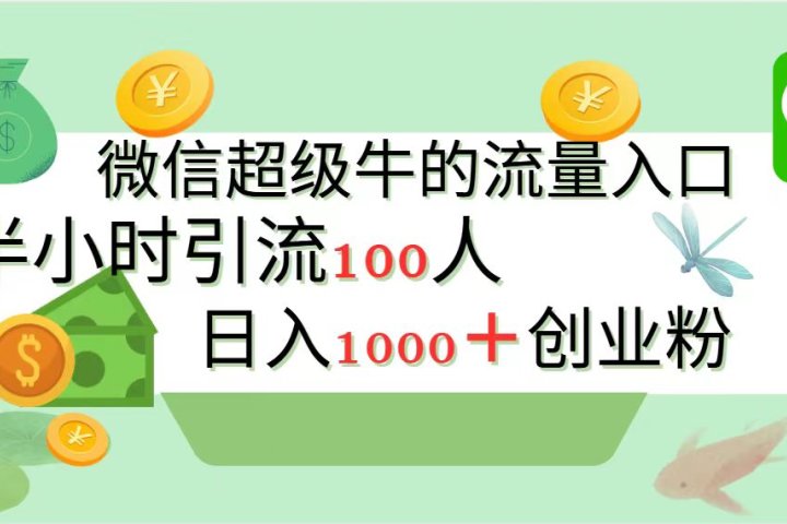 新的引流变现阵地,微信超级牛的流量入口,半小时引流100人,日入1000+创业粉搞钱项目网-网创项目资源站-副业项目-创业项目-搞钱项目搞钱项目网