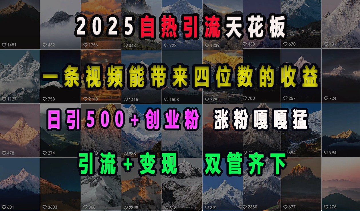 2025自热引流天花板，一条视频能带来四位数的收益，引流+变现双管齐下，日引500+创业粉，涨粉嘎嘎猛搞钱项目网-网创项目资源站-副业项目-创业项目-搞钱项目搞钱项目网