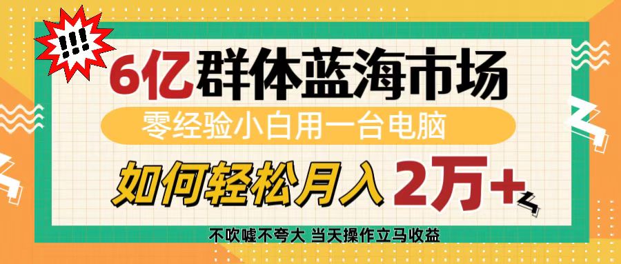 6亿群体蓝海市场,零经验小白用一台电脑,如何轻松月入2万+搞钱项目网-网创项目资源站-副业项目-创业项目-搞钱项目搞钱项目网