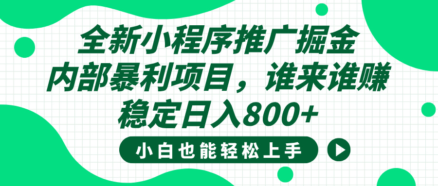 全新小程序推广掘金,内部暴利项目,小白轻松上手,稳定日入800+搞钱项目网-网创项目资源站-副业项目-创业项目-搞钱项目搞钱项目网