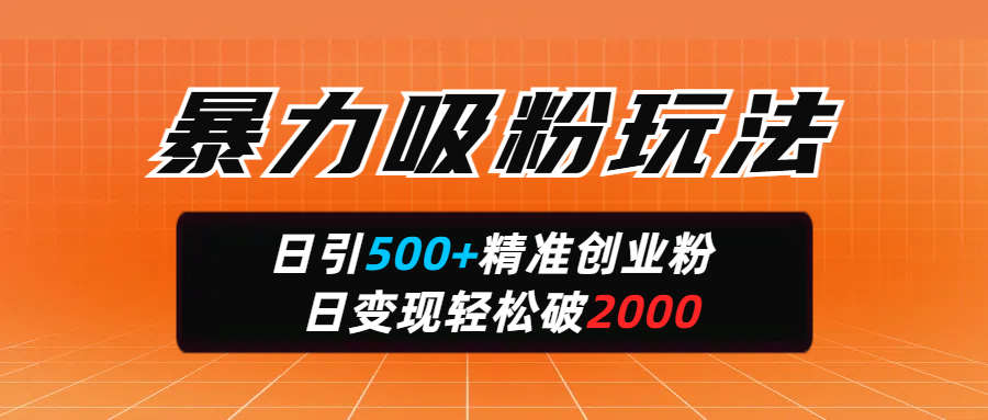 暴力吸粉玩法，日引500+精准创业粉，日变现轻松破2000搞钱项目网-网创项目资源站-副业项目-创业项目-搞钱项目搞钱项目网