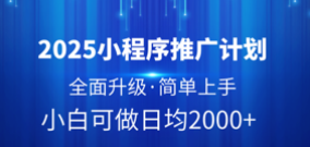 2025小程序推广计划，全面升级，简单上手，日均2000+搞钱项目网-网创项目资源站-副业项目-创业项目-搞钱项目搞钱项目网