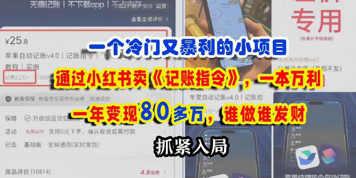 一个冷门又暴利的小项目，通过小红书卖《记账指令》，一本万利，一年变现80多万，谁做谁发财搞钱项目网-网创项目资源站-副业项目-创业项目-搞钱项目搞钱项目网