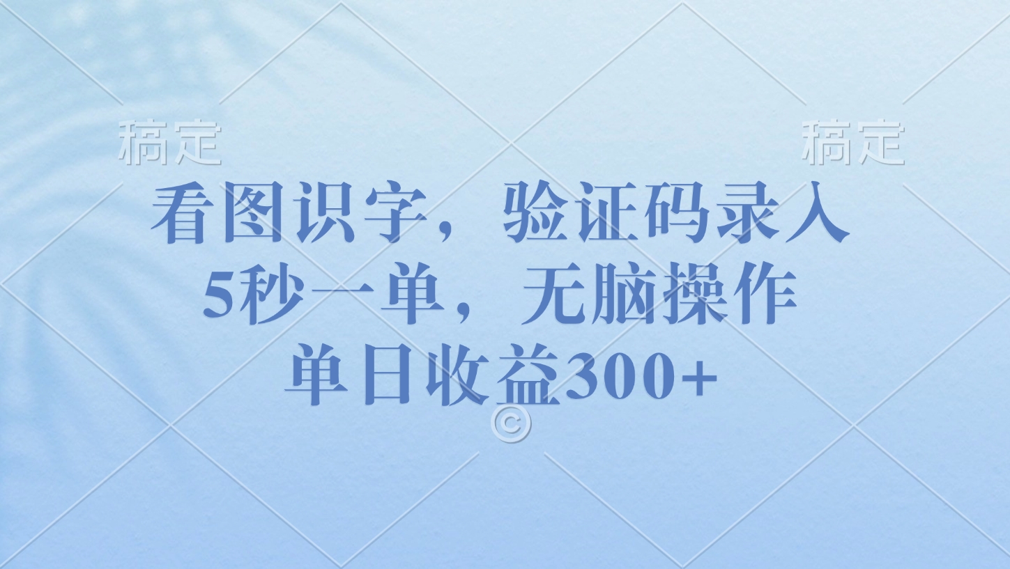 看图识字，验证码录入，5秒一单，无脑操作，单日收益300+搞钱项目网-网创项目资源站-副业项目-创业项目-搞钱项目搞钱项目网