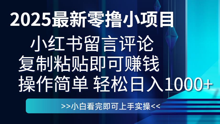 最新零撸小项目,小红书留言评论,复制粘贴即可赚钱,一条0.5,一天1000+搞钱项目网-网创项目资源站-副业项目-创业项目-搞钱项目搞钱项目网