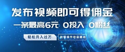 发布视频就有佣金 0投入 0粉丝 会发视频就有钱 月入过W搞钱项目网-网创项目资源站-副业项目-创业项目-搞钱项目搞钱项目网