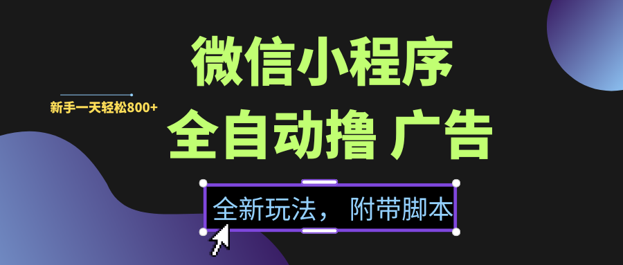 微信小程序挂机撸广告,全新玩法,新手一天轻松800+【附带脚本】搞钱项目网-网创项目资源站-副业项目-创业项目-搞钱项目搞钱项目网