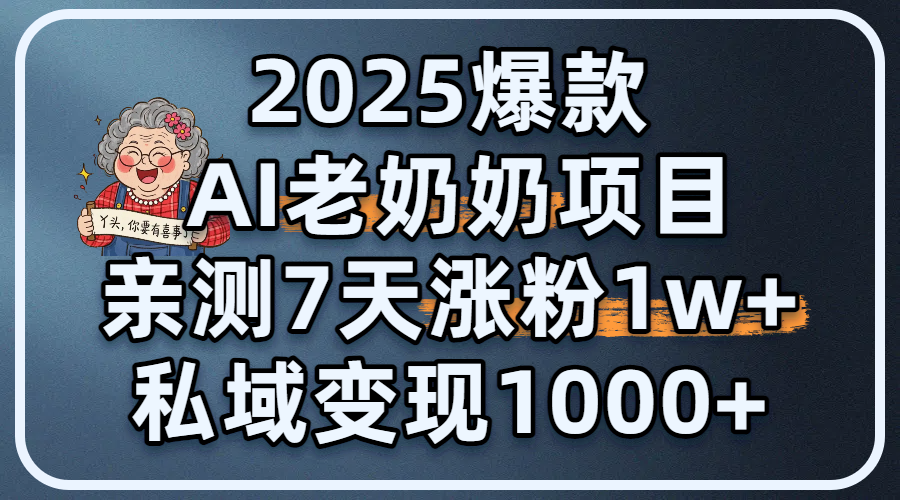 2025爆款 AI 老奶奶项目:亲测 7 天涨粉 1W+,私域变现 1000+搞钱项目网-网创项目资源站-副业项目-创业项目-搞钱项目搞钱项目网