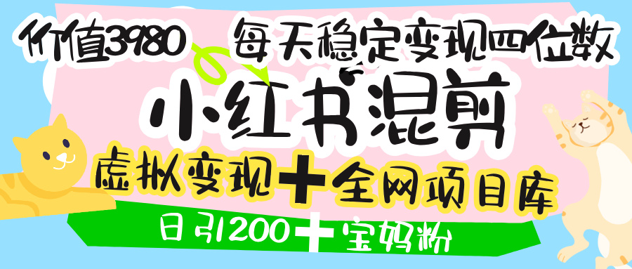 价值3980的小红书混剪, 虚拟变现 +全网项目库 , 日引200+宝妈创业粉,每天稳定四位数变现搞钱项目网-网创项目资源站-副业项目-创业项目-搞钱项目搞钱项目网